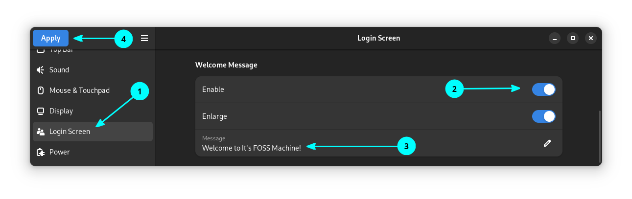 Add a welcome message on GDM Settings tool