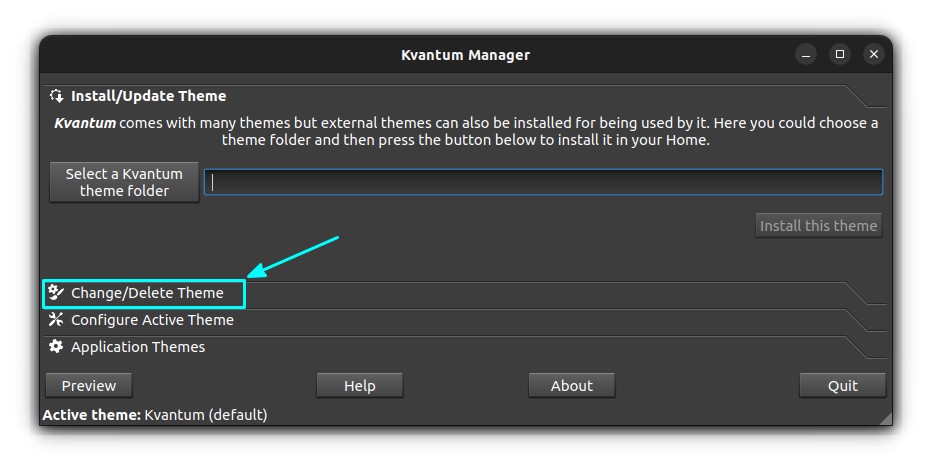 Go to Change/Delete theme section inside Kvantum Manger