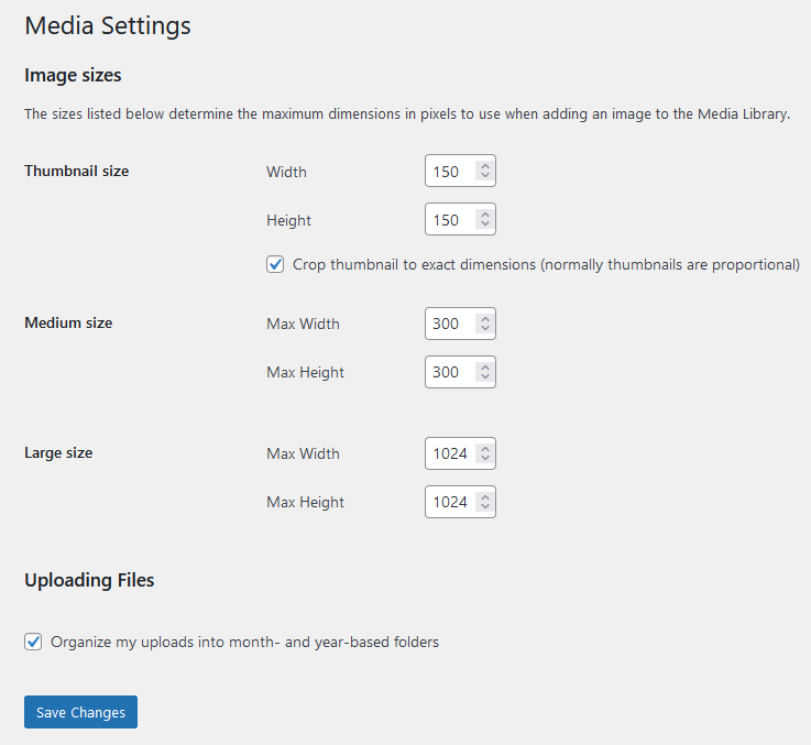 WordPress image dimensions