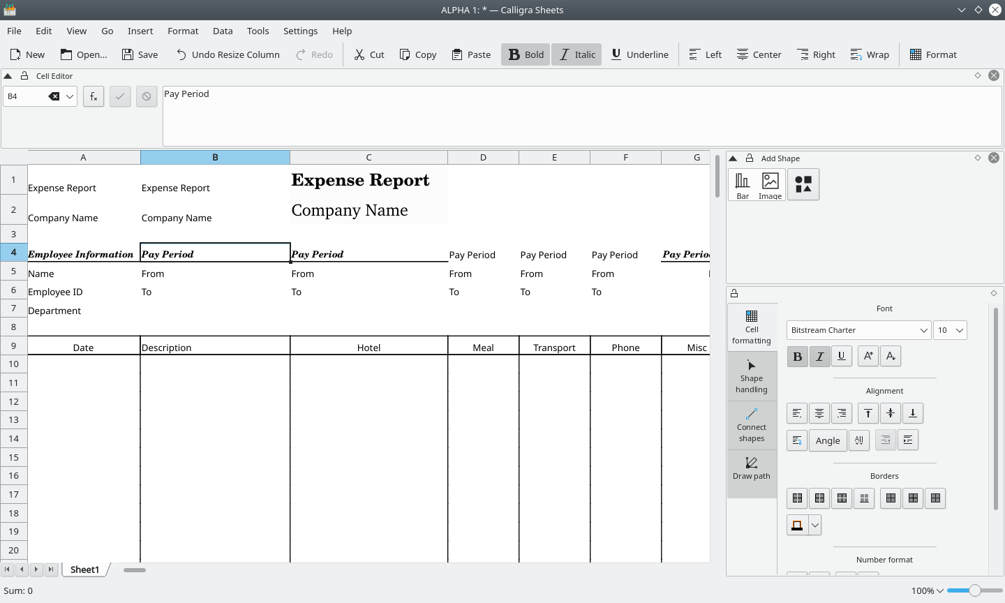 Calligra Sheets for Linux