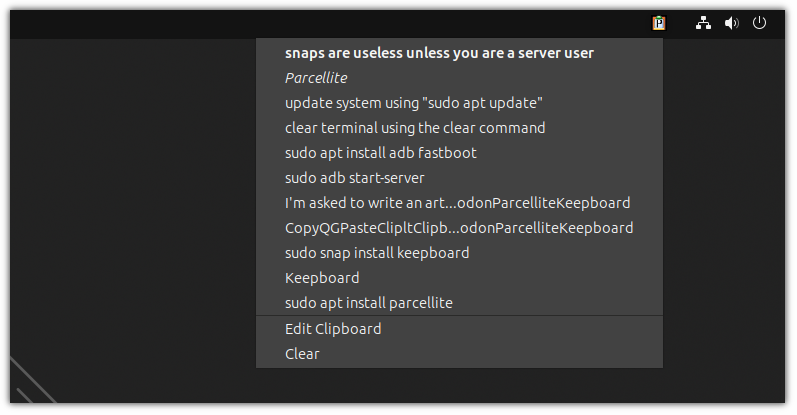 Parcellite clipboard manager in Linux