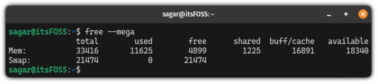 Print memory statistics in megabytes using the free command in Linux